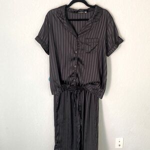 Tart Silky Pajama Set Black Stripe Large